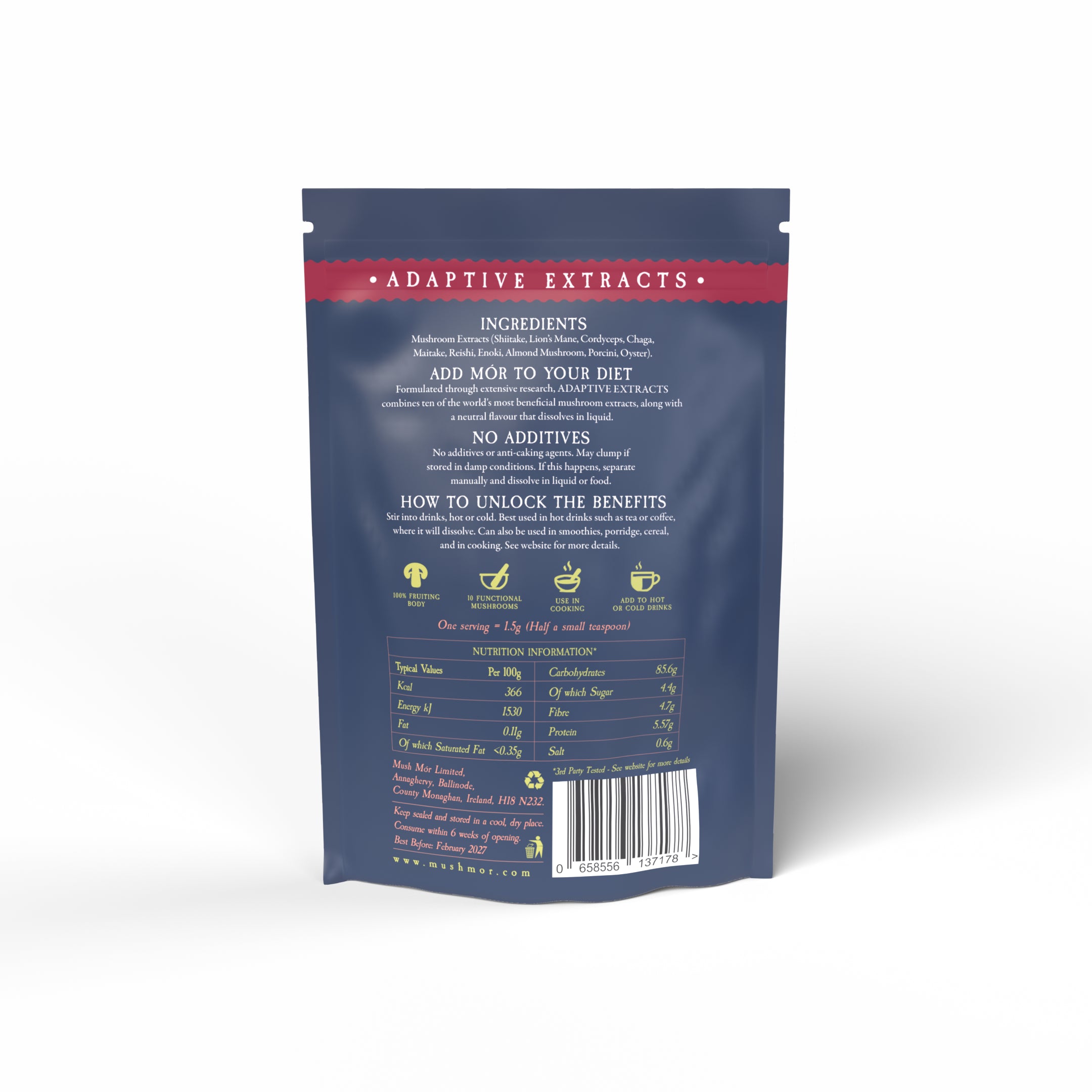 Mush Mor Adaptive Extracts - 10 Mushroom Extracts for Drink 45g