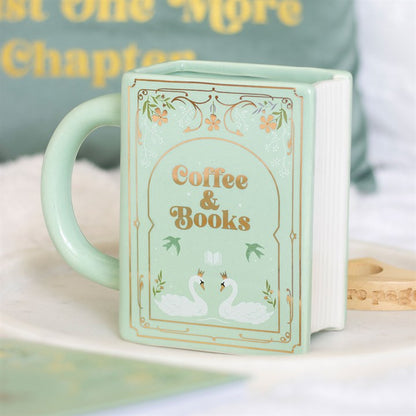 Mug - Book Shaped Green "Coffee &amp; Books"