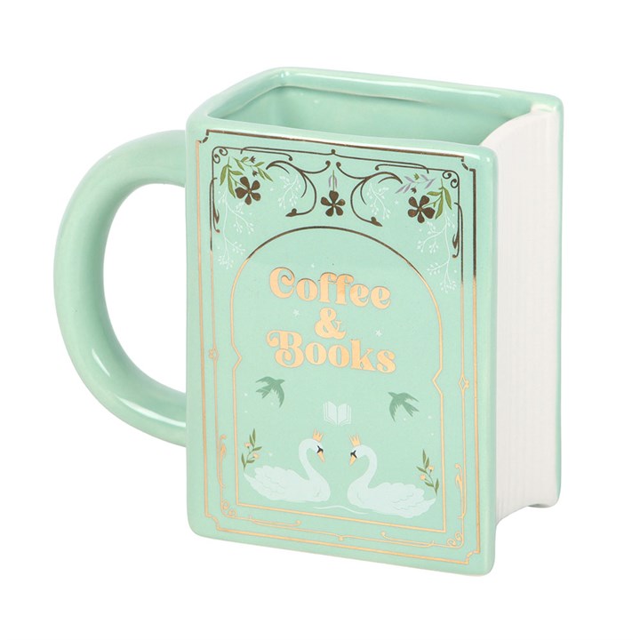 Mug - Book Shaped Green "Coffee &amp; Books"