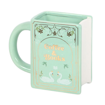 Mug - Book Shaped Green "Coffee &amp; Books"
