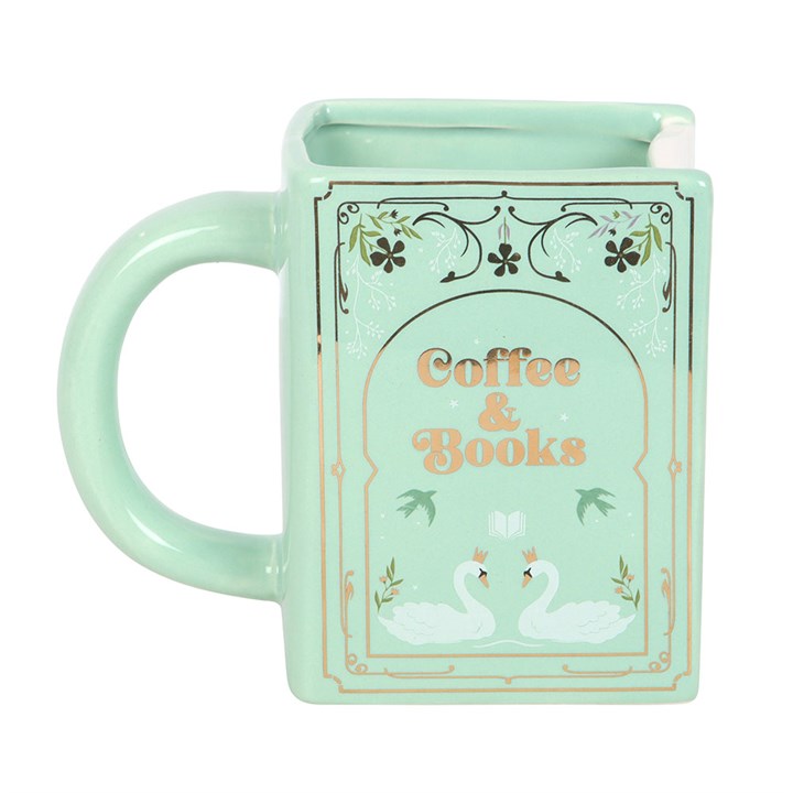 Mug - Book Shaped Green "Coffee &amp; Books"
