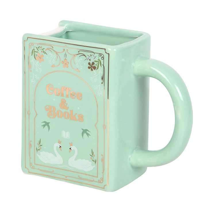 Mug - Book Shaped Green "Coffee &amp; Books"
