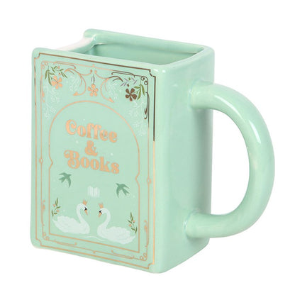 Mug - Book Shaped Green "Coffee &amp; Books"