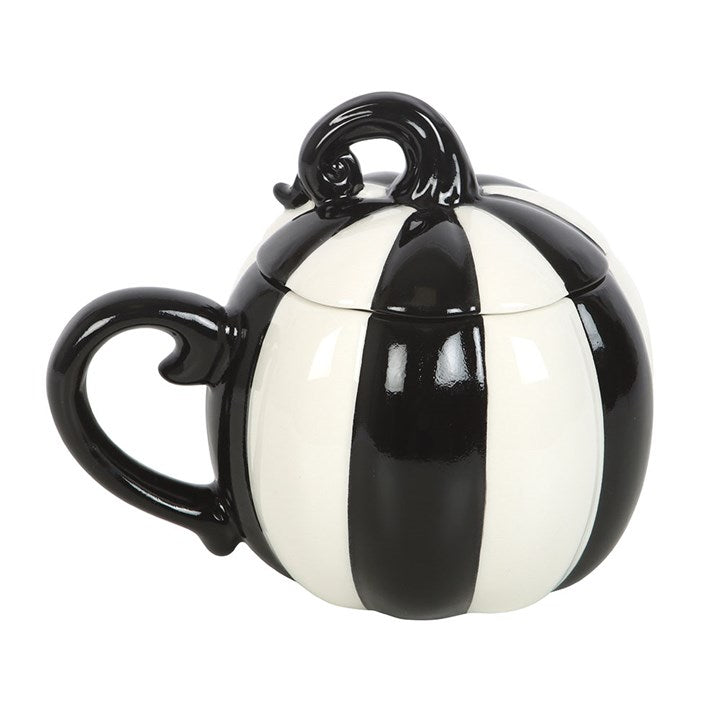 Mug (Lidded) - Pumpkin - Black &amp; White Striped