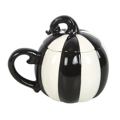 Mug (Lidded) - Pumpkin - Black &amp; White Striped