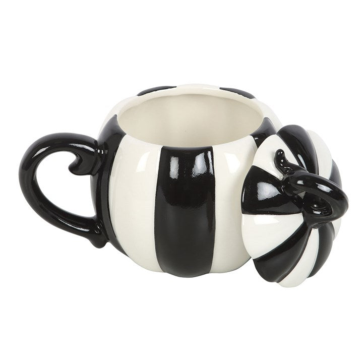Mug (Lidded) - Pumpkin - Black &amp; White Striped