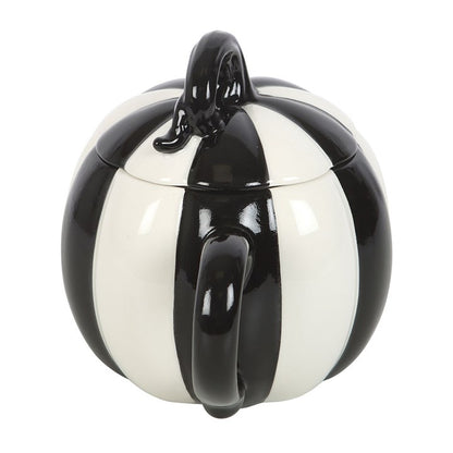 Mug (Lidded) - Pumpkin - Black &amp; White Striped