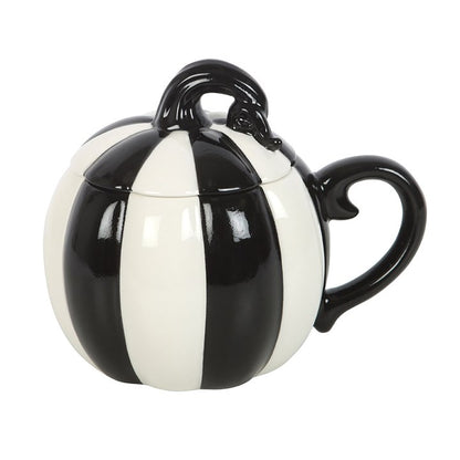 Mug (Lidded) - Pumpkin - Black &amp; White Striped