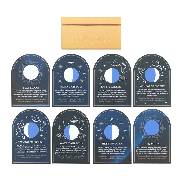 Set of 8 Moon Phase Cards w/Wooden Stand