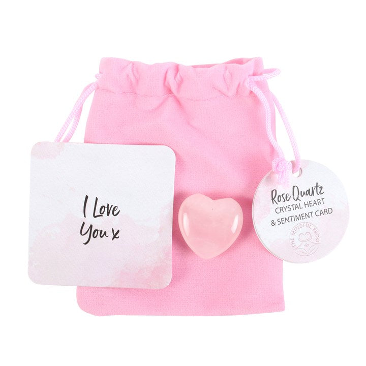 Crystal Heart In A Bag - Rose Quartz - &quot;I Love You&quot;