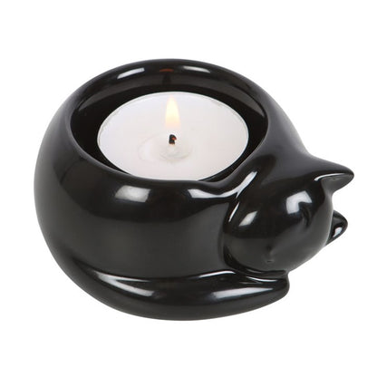 Ceramic Tealight Holder - Black Cat