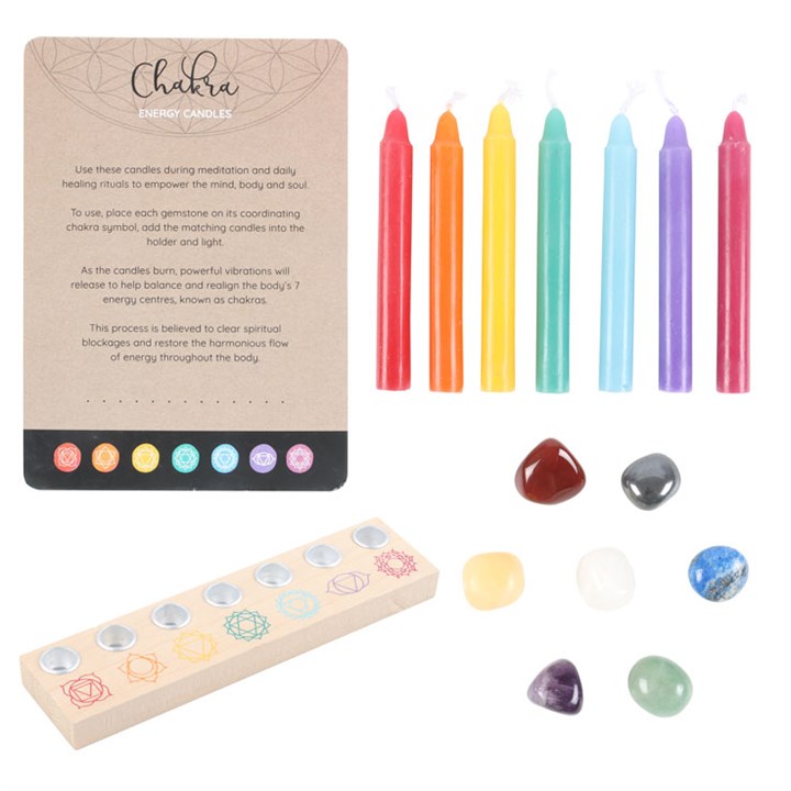 Chakra Energy Candle &amp; Crystal Gift Set