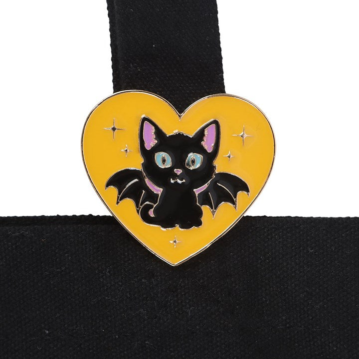 Tote Bag w/Enamel Pin - "In My Witch Era" Bat Cat - Polycotton