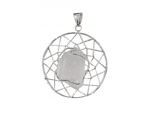 Clear Quartz Dream Catcher Point Pendant Silver Plated