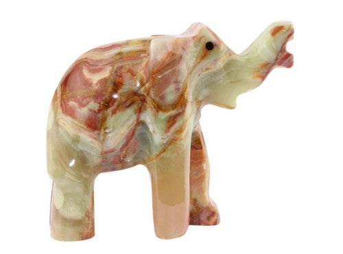 Multi Green Onyx Hand Carved Green Marble Elephant 4in