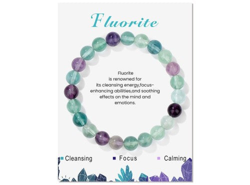 Bracelet - Fluorite Gemstone Stretchy 8mm Ball with Message Card (55mm)