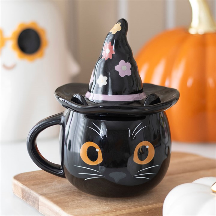 Mug (Lidded) - Groovy Witch Cat