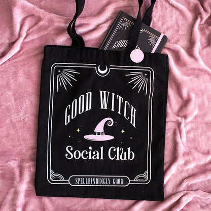 Tote Bag w/Enamel Pin - "Good Witch Social Club" - Polycotton