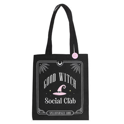 Tote Bag w/Enamel Pin - "Good Witch Social Club" - Polycotton