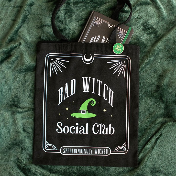 Tote Bag w/Enamel Pin - "Bad Witch Social Club" - Polycotton