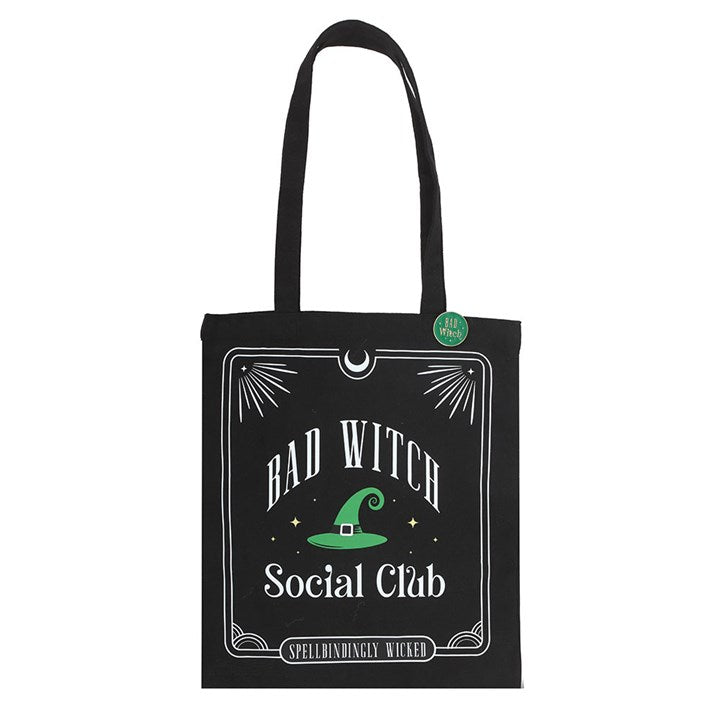 Tote Bag w/Enamel Pin - "Bad Witch Social Club" - Polycotton
