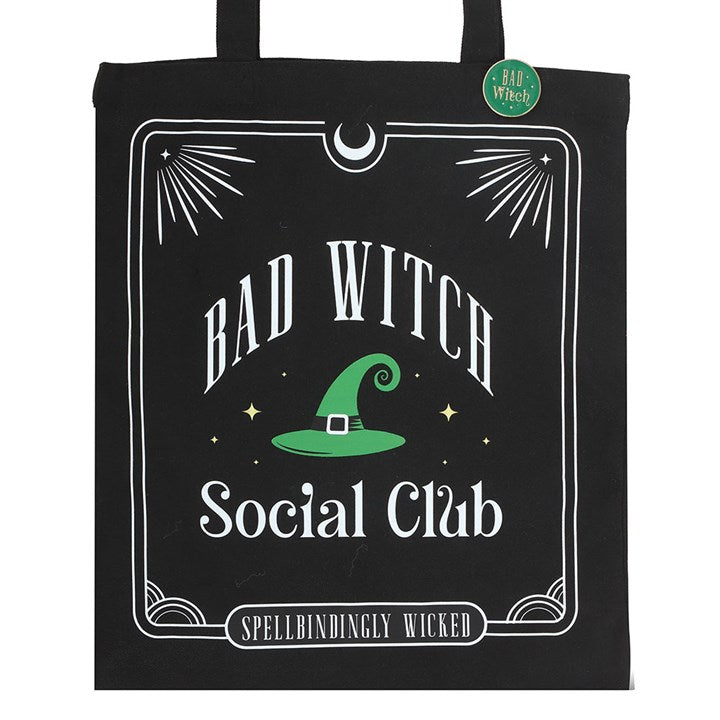 Tote Bag w/Enamel Pin - "Bad Witch Social Club" - Polycotton