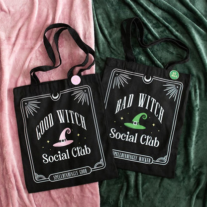 Tote Bag w/Enamel Pin - "Good Witch Social Club" - Polycotton