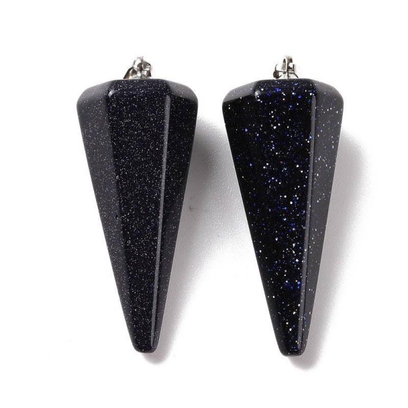 Pendulum/Pendant Faceted Platinum Plated 30-35mm - - Blue Goldstone