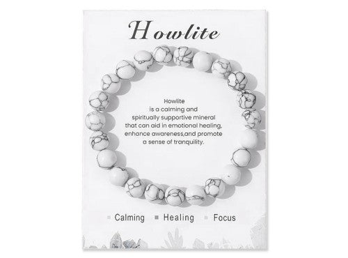 Bracelet - Turquoise (Howlite) Gemstone Stretchy 8mm Ball with Message Card (55mm)