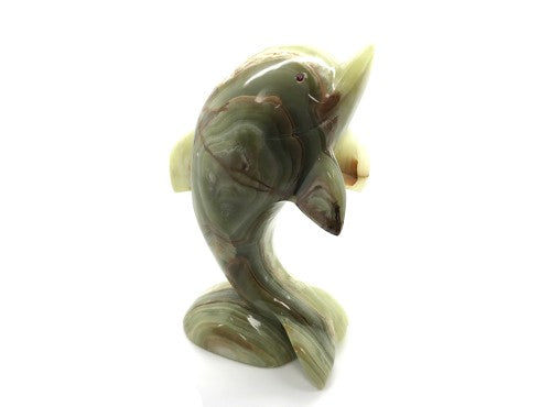 Multi Green Onyx Hand Carved Green Marble Dolphin 3in