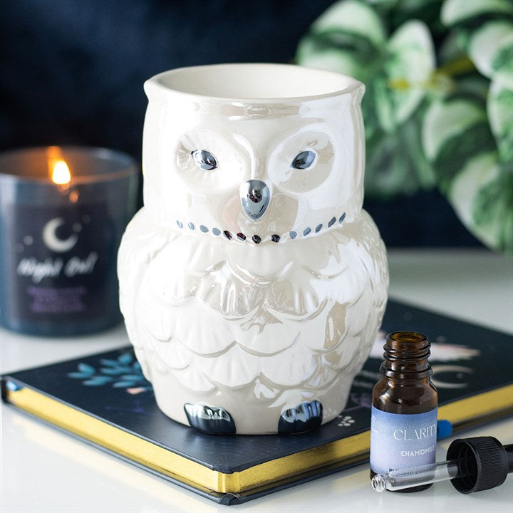 Ceramic Oil Burner and Wax Warmer (Iridescent) - Owl Shaped