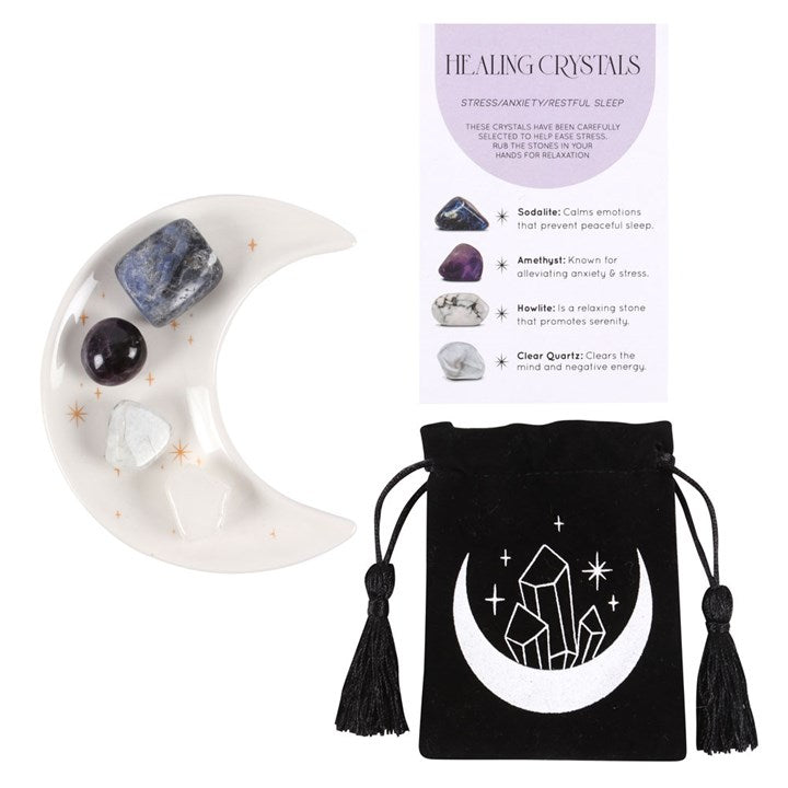 Stress Healing Crystal Set w/Moon Trinket Dish