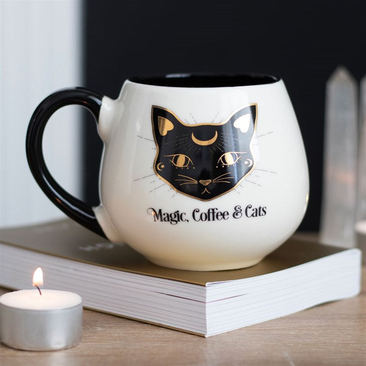 Rounded Mug Mystic Mog, Magic, Coffee &amp; Cats