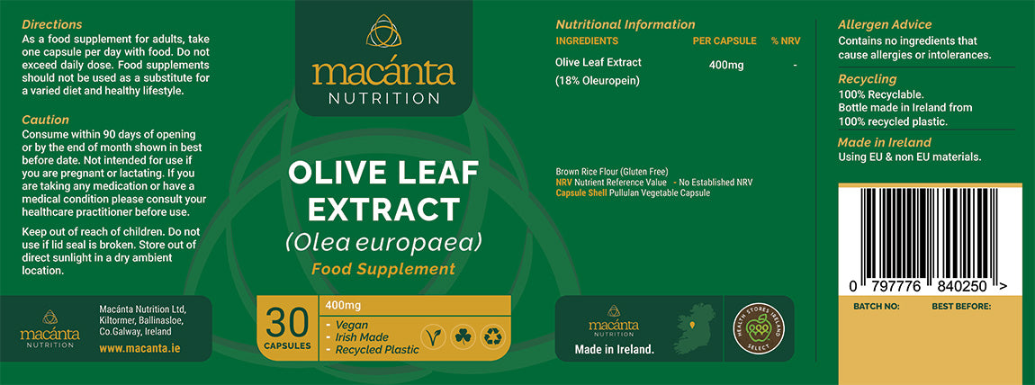 Macanta Olive Leaf Extract Olea europaea 400mg  (30 Capsules) - Supplier Discontinued