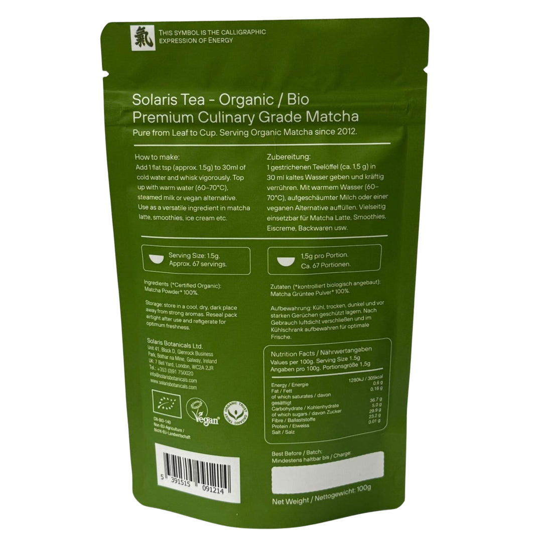 Solaris Organic Matcha Premium Culinary Grade 100g