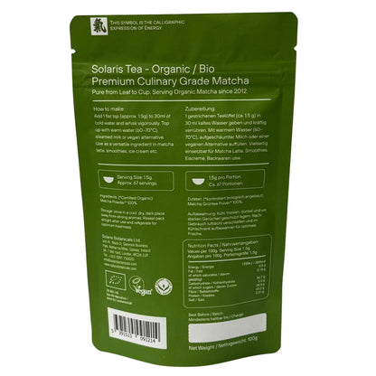 Solaris Organic Matcha Premium Culinary Grade 100g