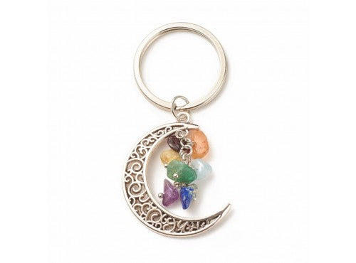 Key Ring Chakra Moon Shape Gemstone Chip