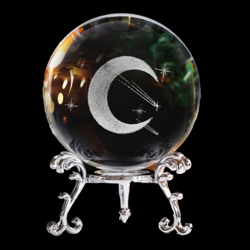 Glass Ball Sphere 60mm - Moon 3D Laser Engraved Quartz (On a stand)