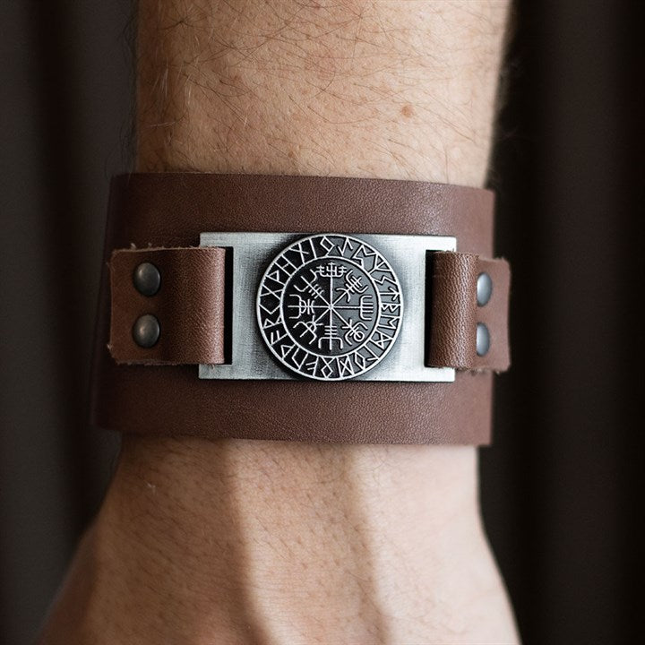 Bracelet - Leather Cuff - Viking Compass