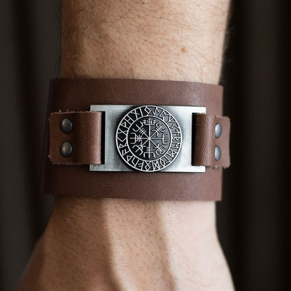 Bracelet - Leather Cuff - Viking Compass