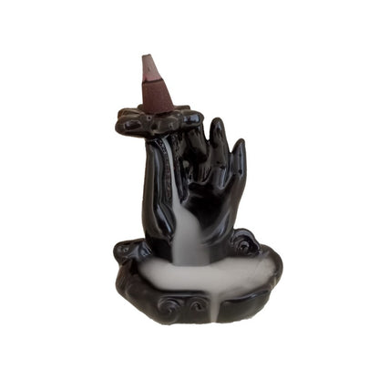 Incense Cone Burner Hand Lotus Backflow Black