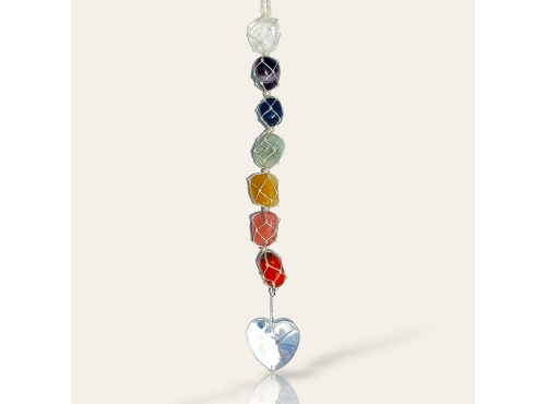 Crystal Heart 38mm w/Chakra Tumbled Gemstones