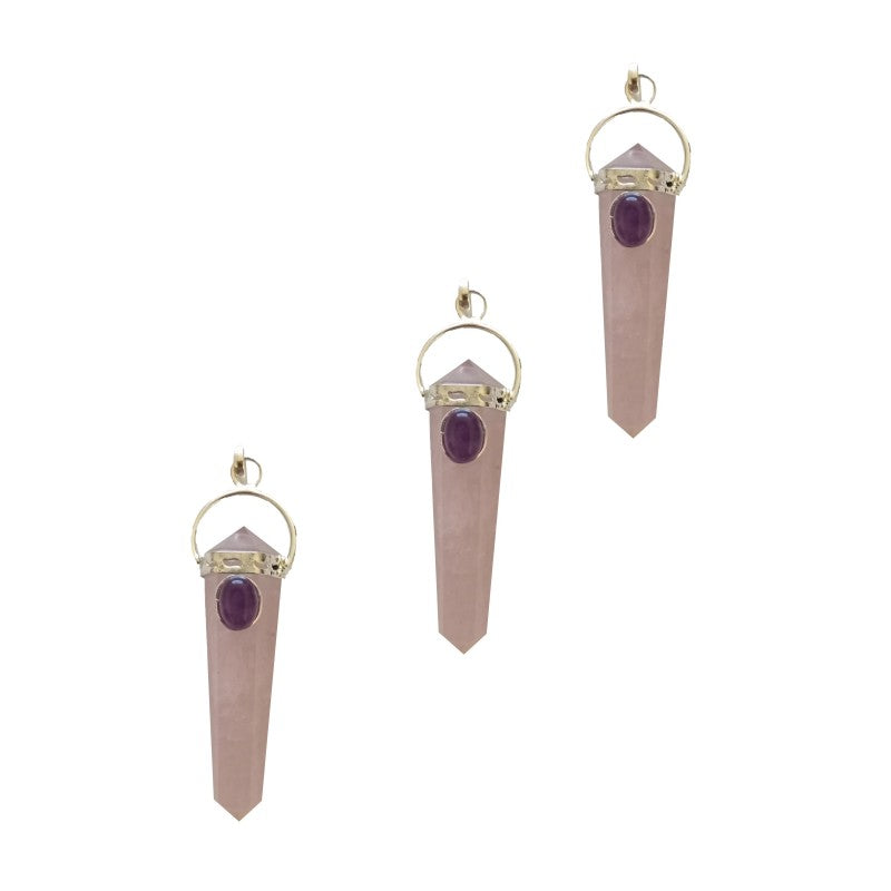 Rose Quartz &amp; Amethyst Double Pencil Point Pendant