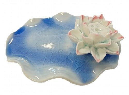 Porcelain Lotus Leaf Incense Holder 11cm x 11cm - Blue