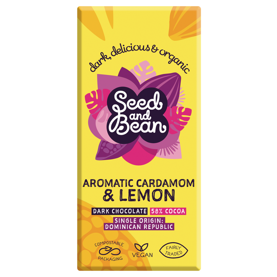 Seed &amp; Bean Aromatic Cardamon &amp; Lemon Dark Chocolate Bar 75g