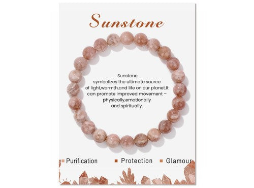 Bracelet - Sunstone Gemstone Stretchy 8mm Ball with Message Card (55mm)