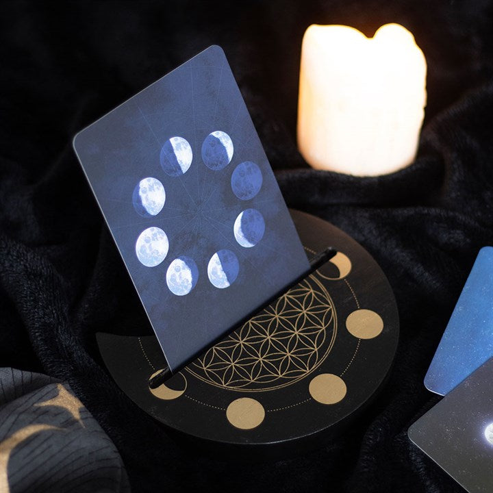 Black Flower of Life  Crescent Moon Tarot Card Stand