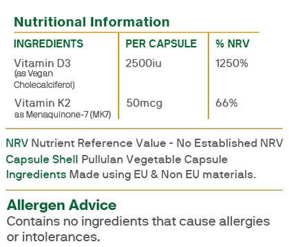 Macanta Vitamin D3 2500iu &amp; K2 50mcg (90 caps)