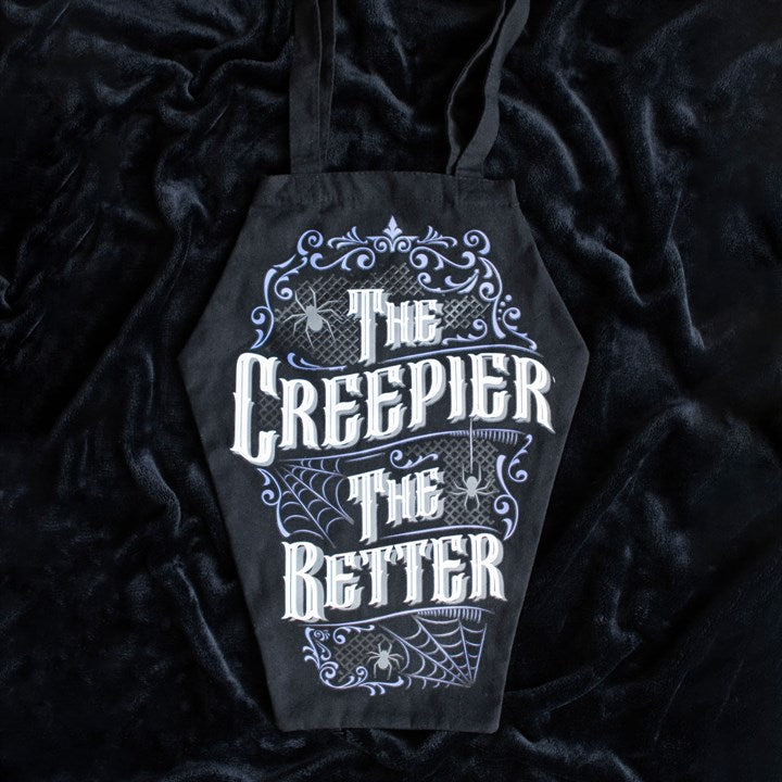 Tote Bag Coffin Shaped - "The Creepier The Better" - Polycotton