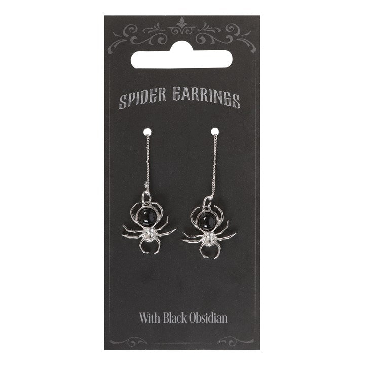 Black Obsidian Spider Threader Earings